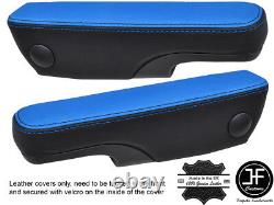 Black & Blue Leather 2x Seat Armrest Covers Fits Vw T4 Transporter Caravelle