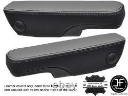 Black & Grey Leather 2x Seat Armrest Covers Fits Vw T4 Transporter Caravelle