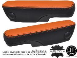 Black & Orange Real Leather 2x Seat Armrest Cover Fits Vw Sharan Mk1 Mk2 95-06