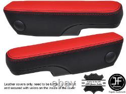 Black & Red Real Leather 2x Seat Armrest Cover Fits Vw Sharan Mk1 Mk2 95-06