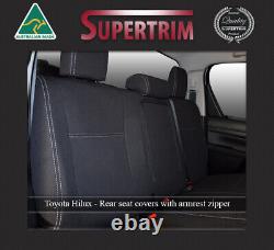 FULL-BACK FRONT & REAR ARMREST ACCESS Seat Covers fit Toyota Hilux MY16