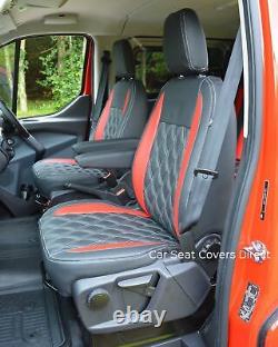 Ford Transit Custom Tailored Seat Covers, Black & Red Diamonds 2 Single Fronts