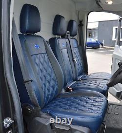 Ford Transit Custom Waterproof Diamond Quilted Leather Look Navy Van Seat Covers