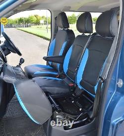 Leather Look Tailored Black & Blue Seat Covers Fits Nissan NV300 Double Crew Cab