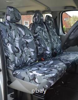 Tailored Front 3 (WithArmrest) Grey Camo Seat Covers For Nissan Primastar 2002-06