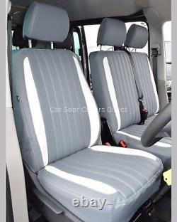 VW Transporter T5 Genuine Fit Quilted Van Seat Covers Grey & White Flutes