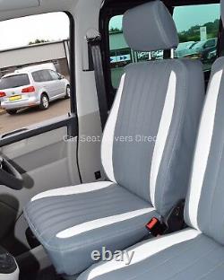 VW Transporter T6 Genuine Fit Quilted Van Seat Covers Grey & White Flutes