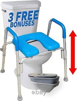 Versatile Blue Raised Toilet Seat with Armrests Fits All Toilets, Easy Install