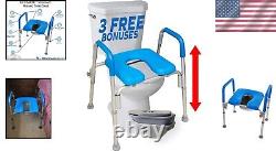 Versatile Blue Raised Toilet Seat with Armrests Fits All Toilets, Easy Install